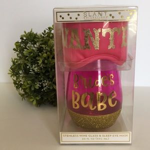 New in box bride’s wine glass & “wanted”sleep mask